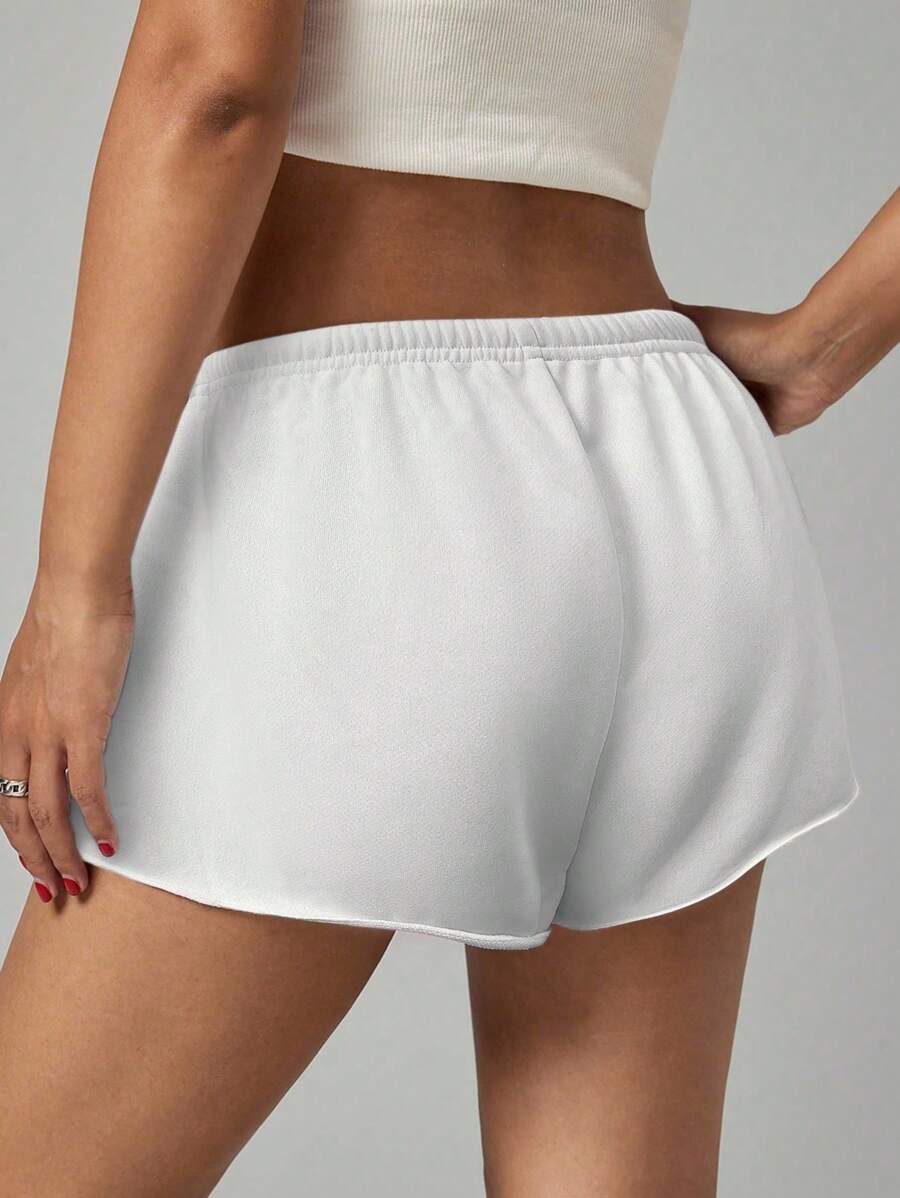 SHEIN PETITE Women's Solid Color Elastic Waist Loose Casual Micro Shorts – Grey
