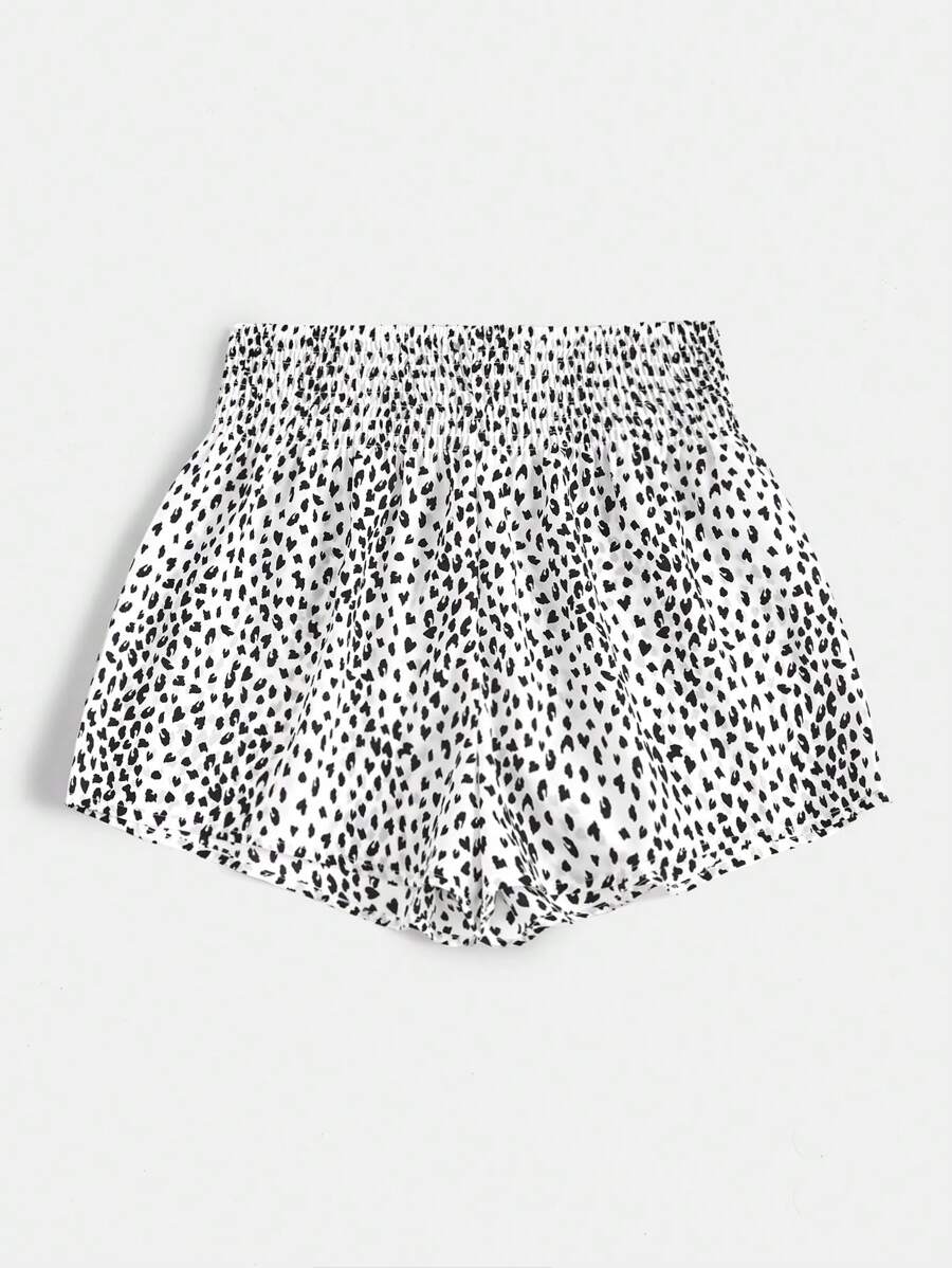 SHEIN VCAY Allover Print Shirred Waist Shorts