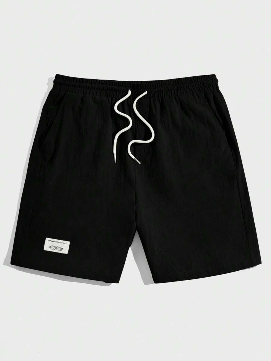 SWAVVY Men Cotton Letter Patched Detail Drawstring Waist Shorts