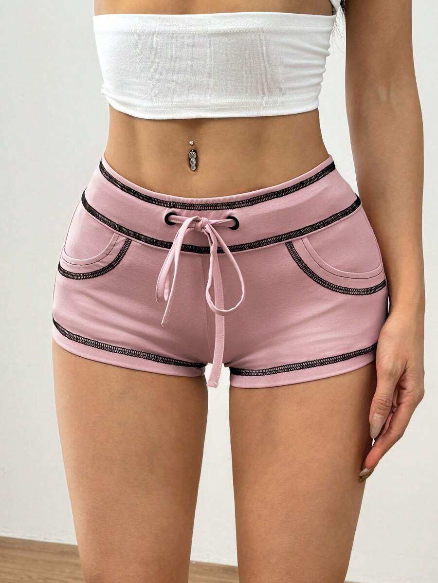 SHEIN EZwear Colorblock Drawstring Shorts with Outer Seam Detail