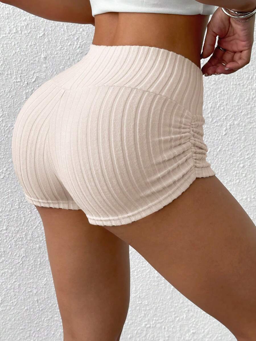 SHEIN EZwear Summer Casual Apricot Ruched Fitted Shorts