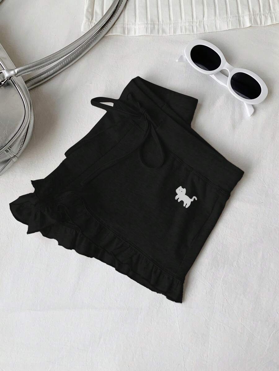 Comfortcana Women's Cat Print Drawstring Waist Casual Versatile Shorts