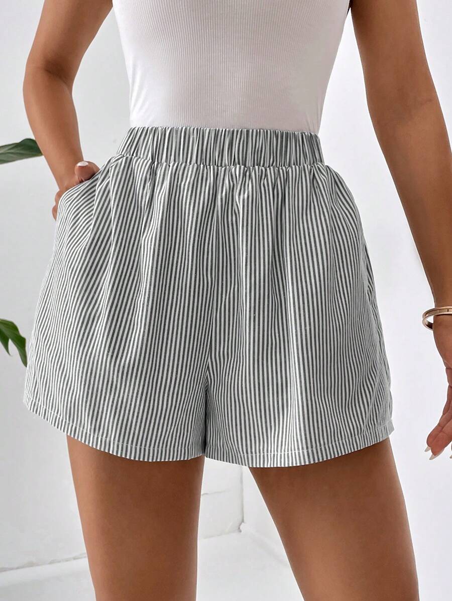 SHEIN Essnce Striped Print Slant Pocket Shorts