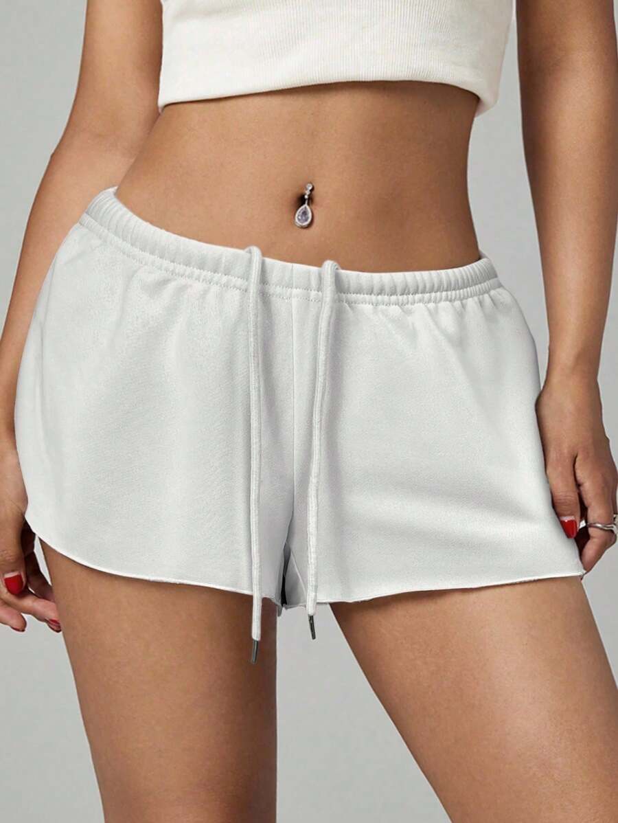 SHEIN PETITE Women's Solid Color Elastic Waist Loose Casual Micro Shorts – Grey