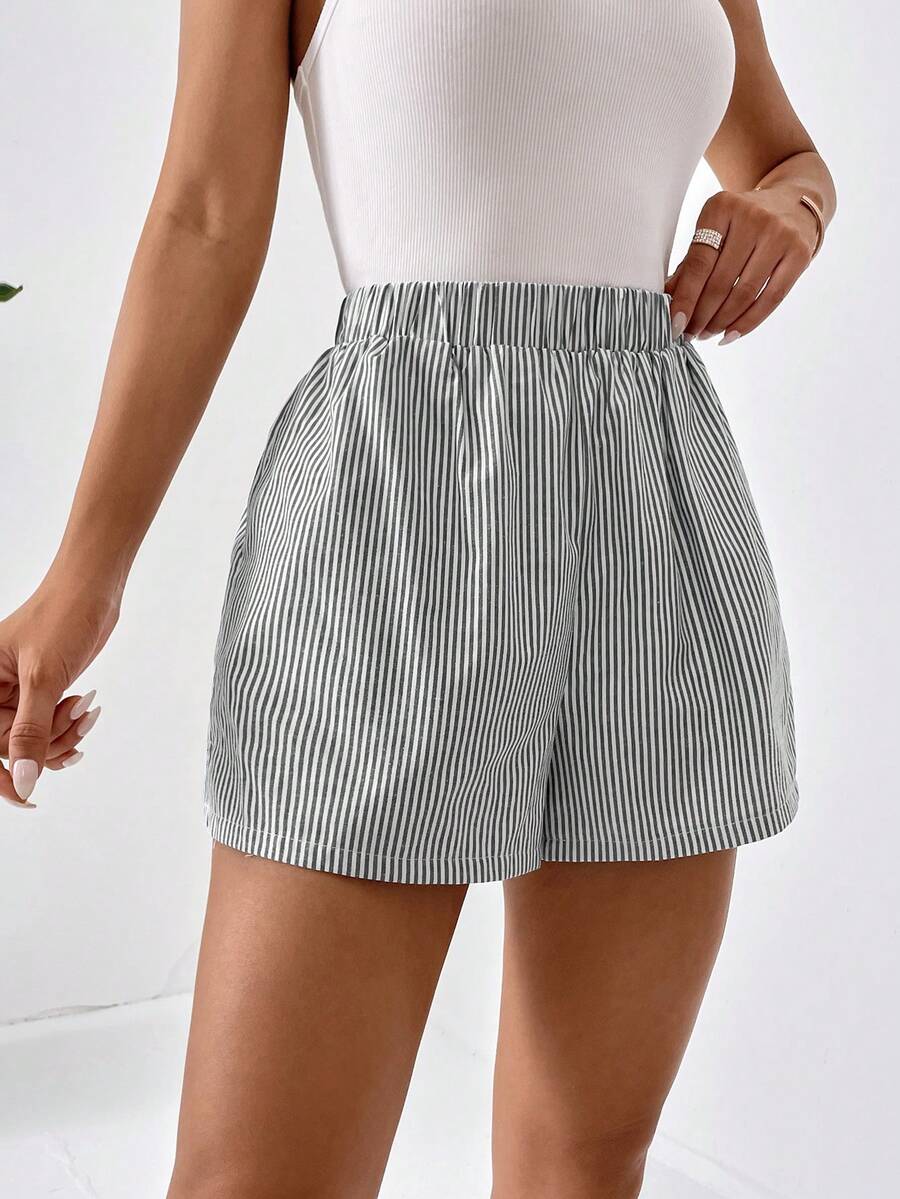 SHEIN Essnce Striped Print Slant Pocket Shorts