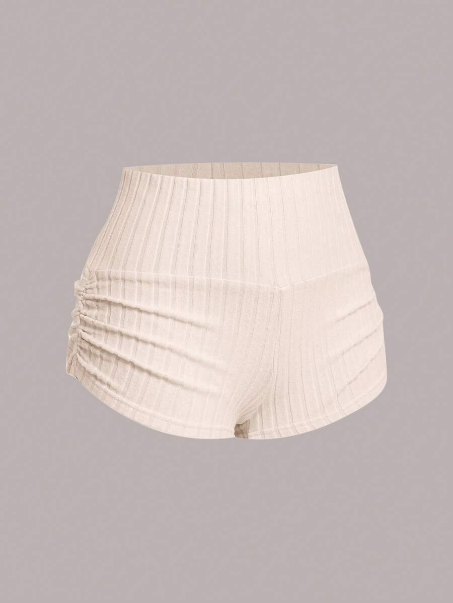 SHEIN EZwear Summer Casual Apricot Ruched Fitted Shorts
