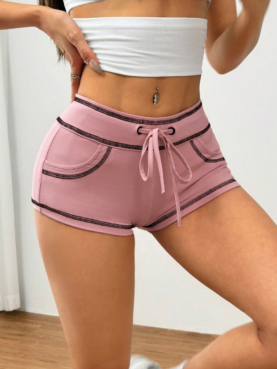 SHEIN EZwear Colorblock Drawstring Shorts with Outer Seam Detail