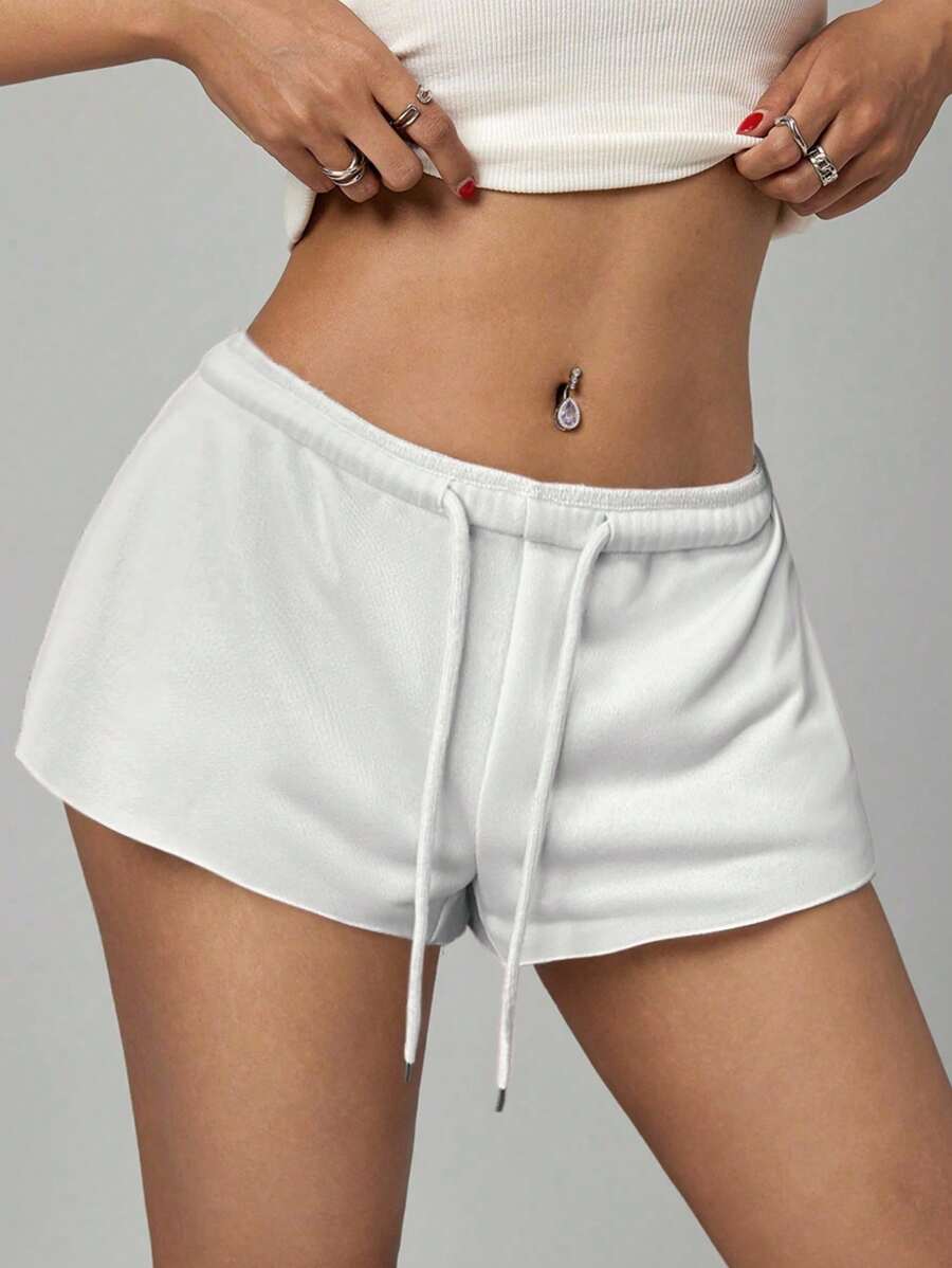 SHEIN PETITE Women's Solid Color Elastic Waist Loose Casual Micro Shorts – Grey