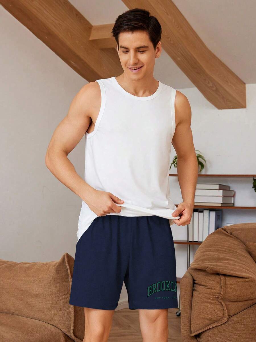 Manfinity Underwear & Sleepwear Basics Men Letter Graphic Sleep Shorts For Summer
