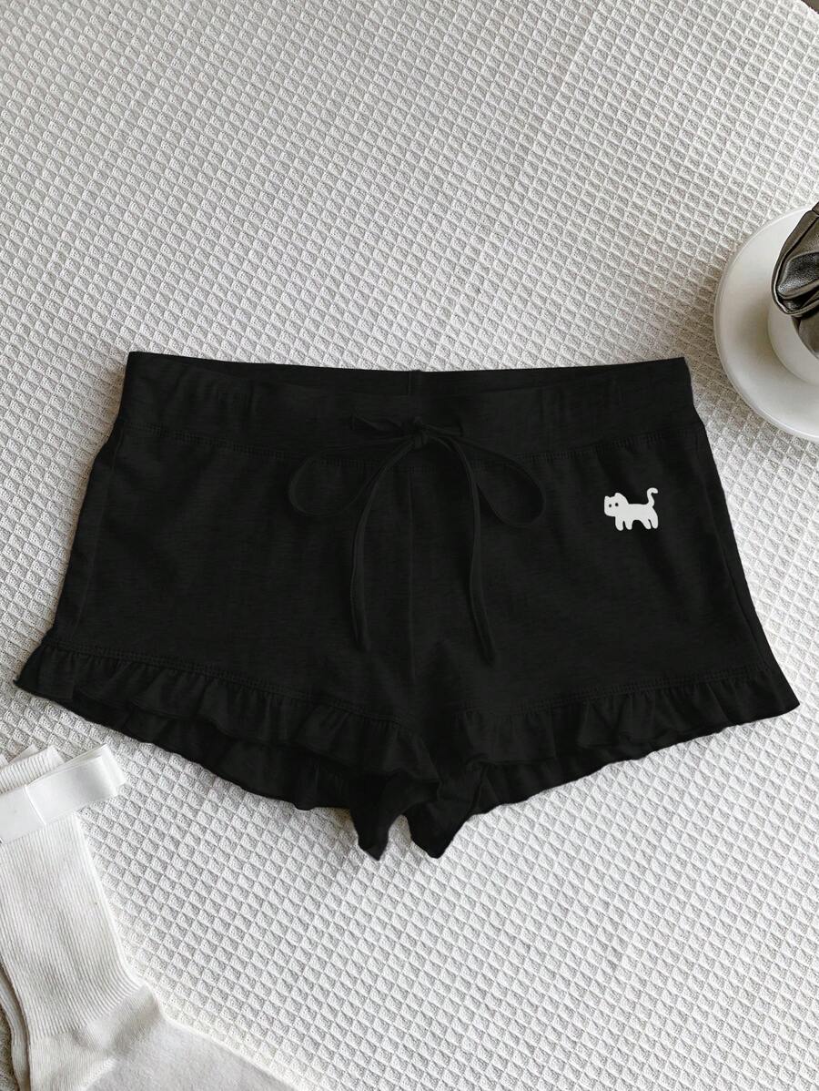 Comfortcana Women's Cat Print Drawstring Waist Casual Versatile Shorts