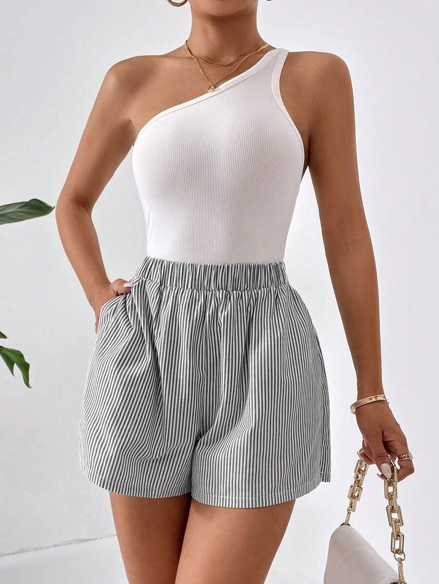 SHEIN Essnce Striped Print Slant Pocket Shorts