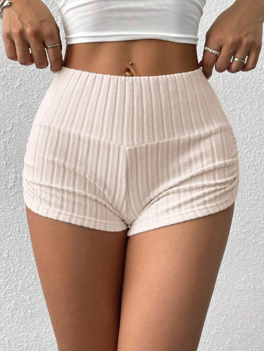 SHEIN EZwear Summer Casual Apricot Ruched Fitted Shorts