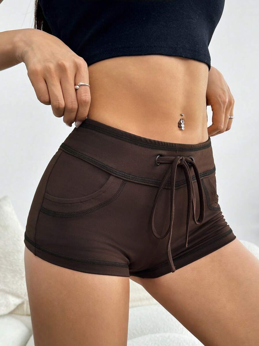 SHEIN EZwear Colorblock Drawstring Shorts with Outer Seam Detail