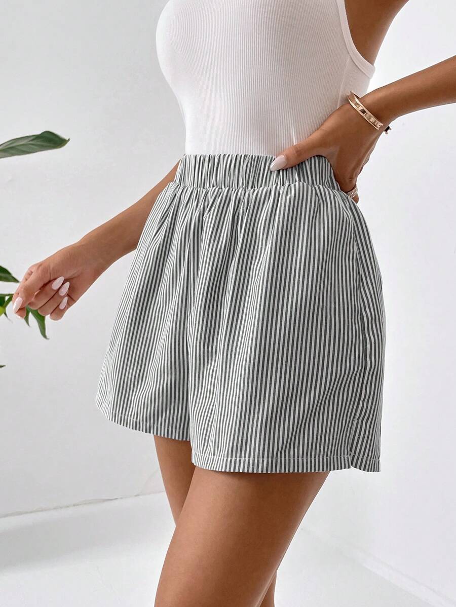 SHEIN Essnce Striped Print Slant Pocket Shorts