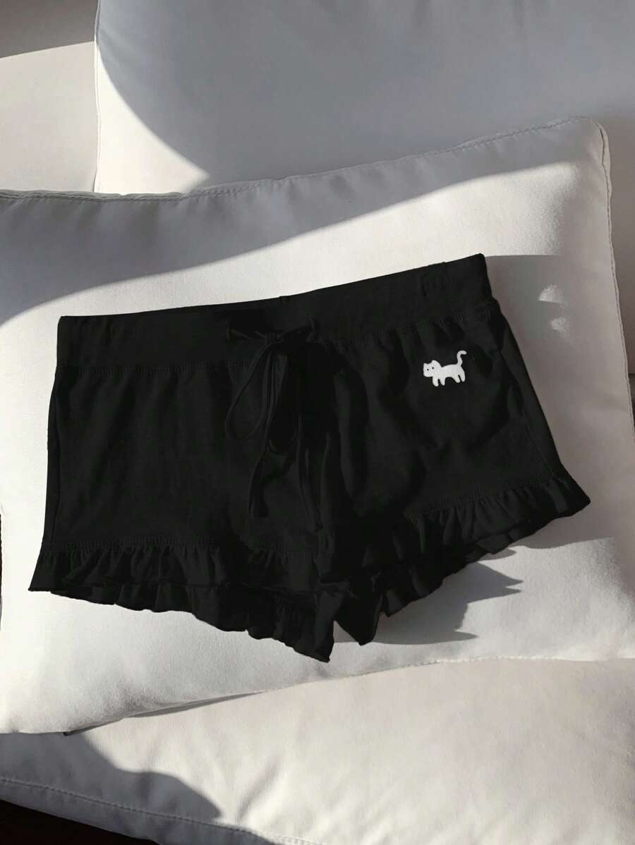 Comfortcana Women's Cat Print Drawstring Waist Casual Versatile Shorts