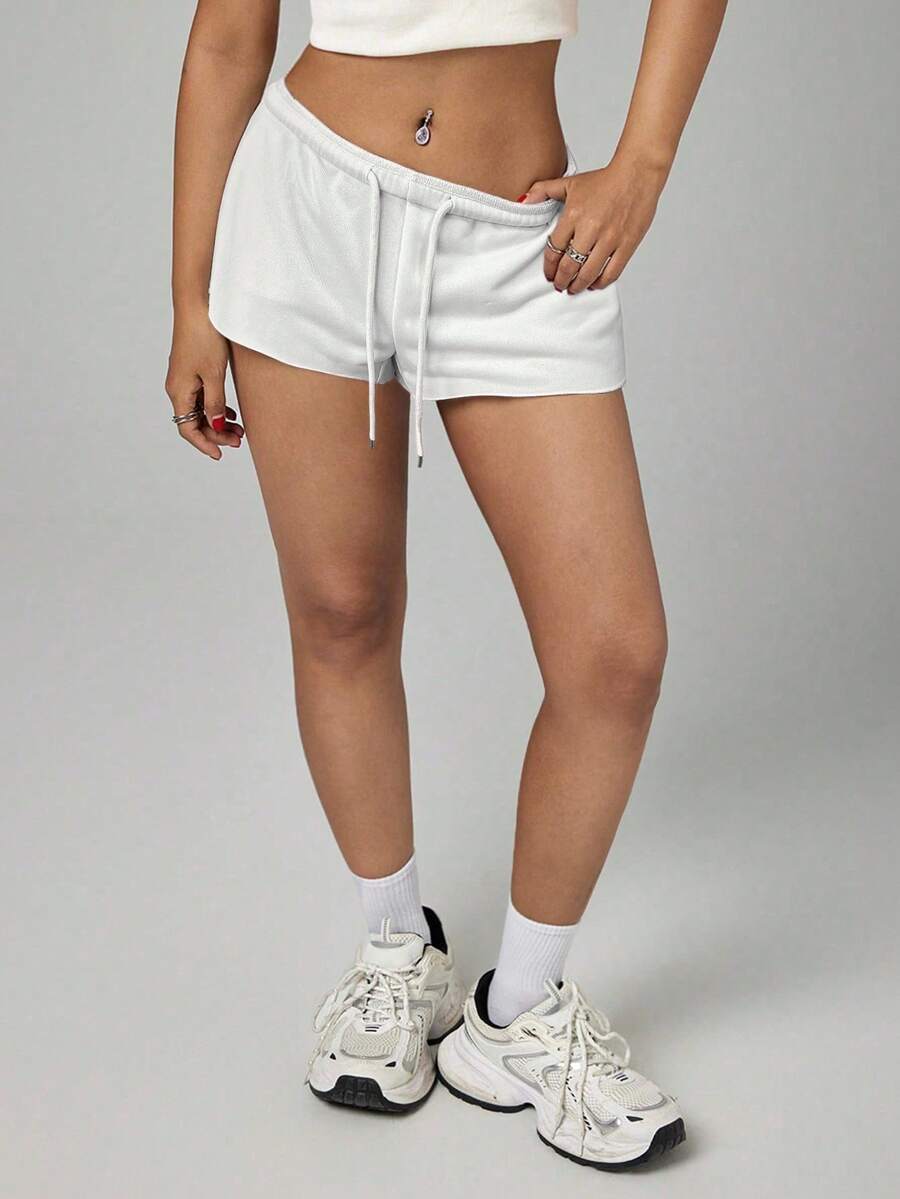 SHEIN PETITE Women's Solid Color Elastic Waist Loose Casual Micro Shorts – Grey