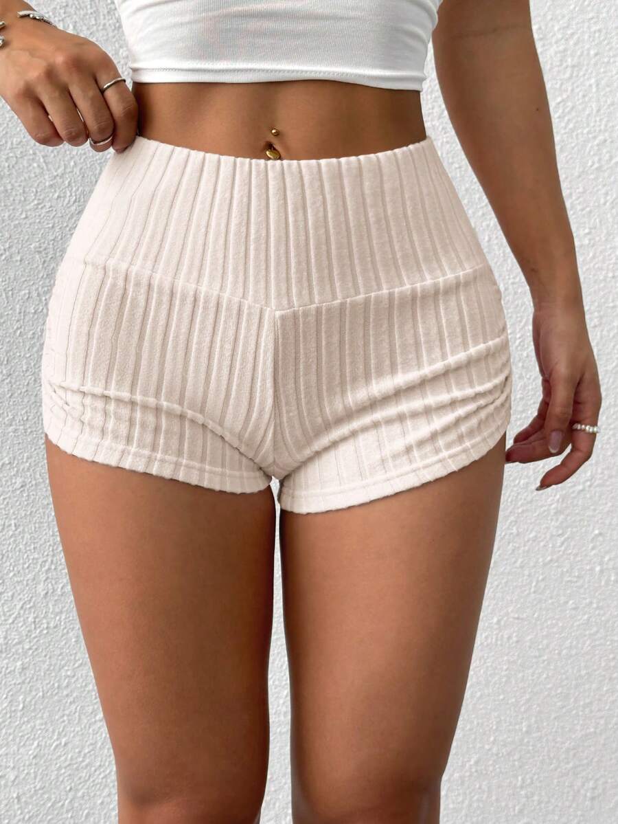 SHEIN EZwear Summer Casual Apricot Ruched Fitted Shorts