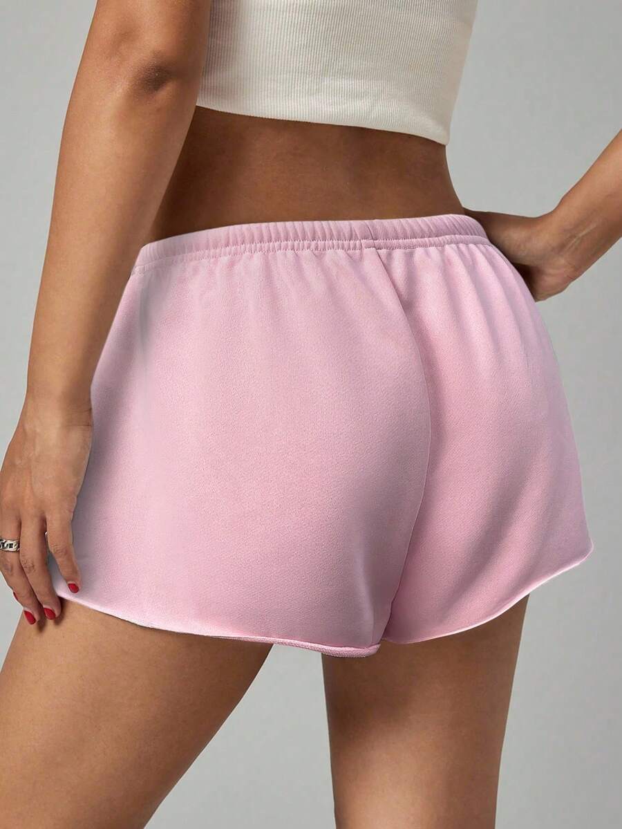 SHEIN PETITE Women's Solid Color Elastic Waist Loose Casual Micro Shorts – Grey