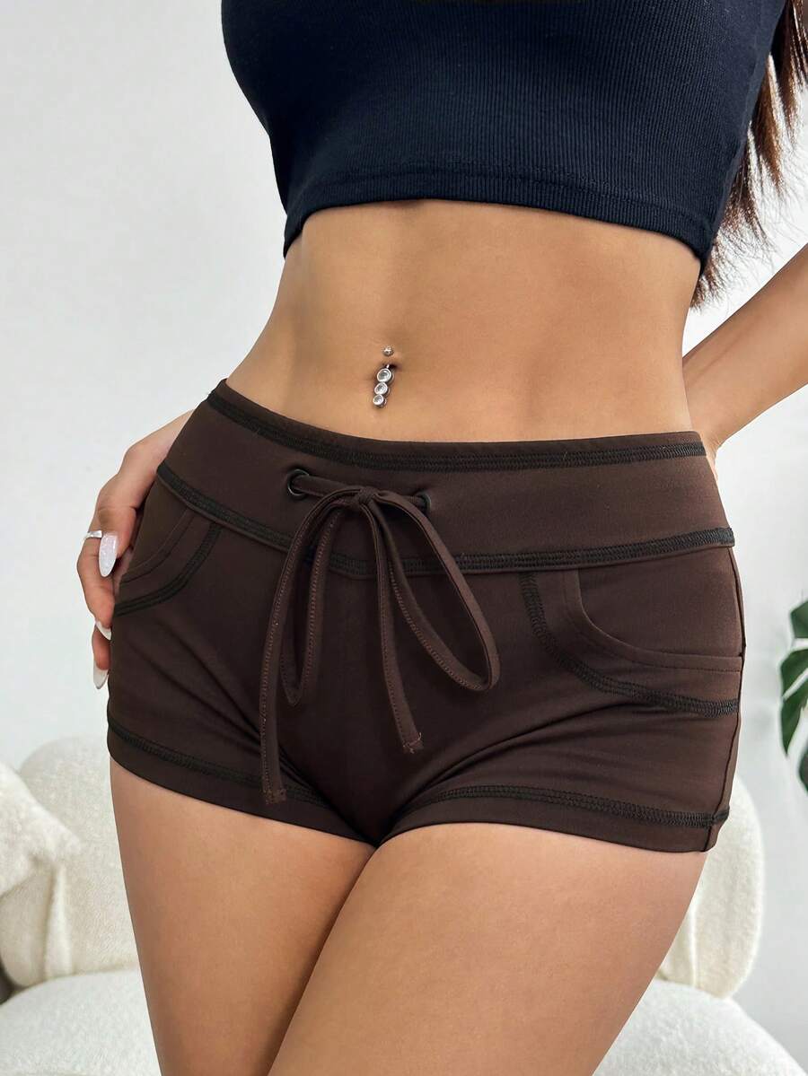 SHEIN EZwear Colorblock Drawstring Shorts with Outer Seam Detail