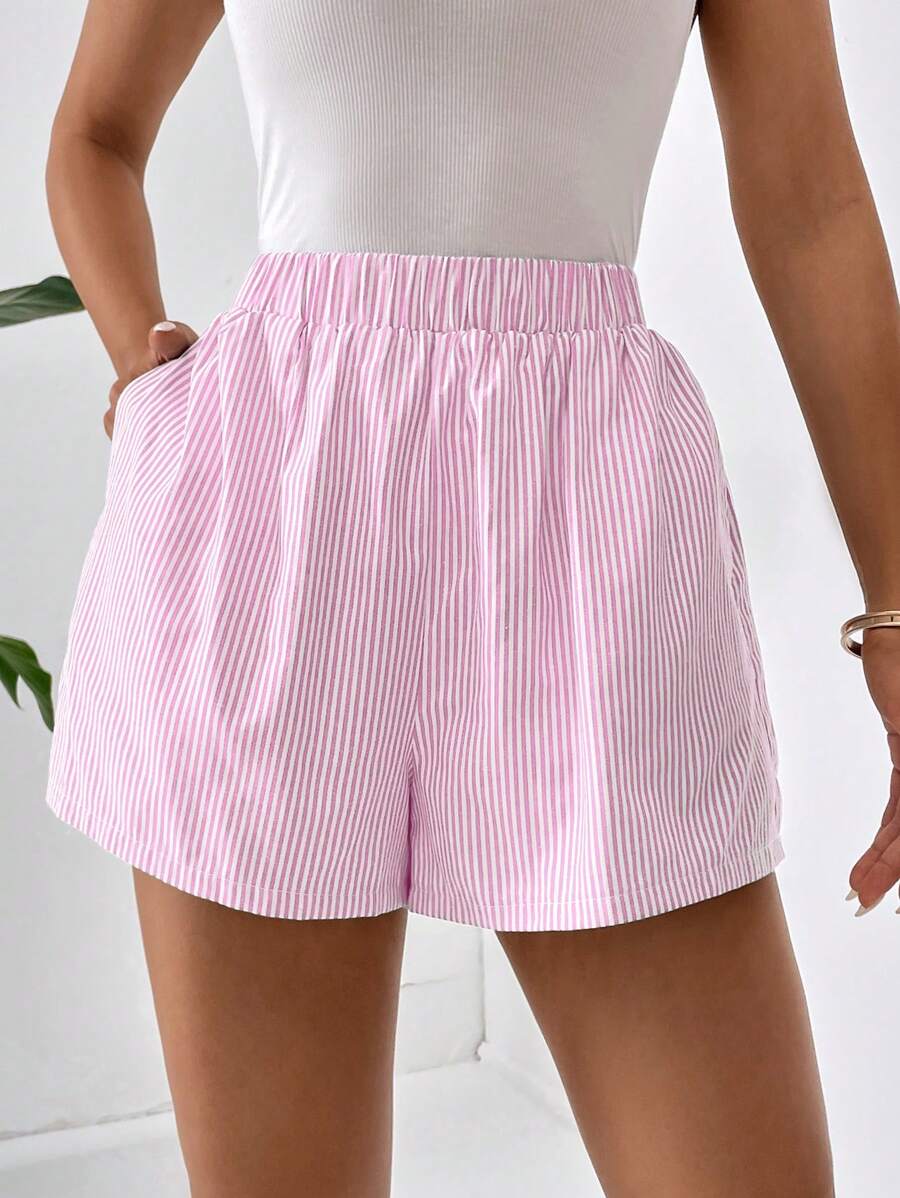 SHEIN Essnce Striped Print Slant Pocket Shorts