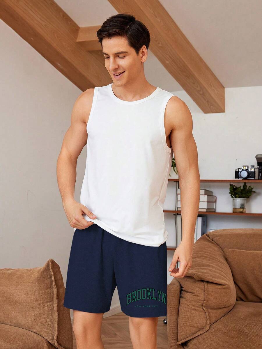 Manfinity Underwear & Sleepwear Basics Men Letter Graphic Sleep Shorts For Summer