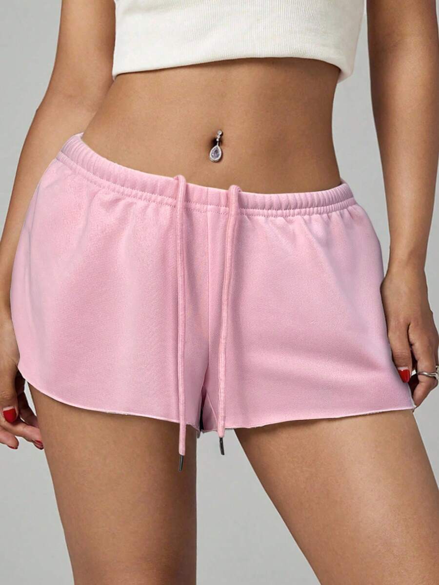 SHEIN PETITE Women's Solid Color Elastic Waist Loose Casual Micro Shorts – Grey
