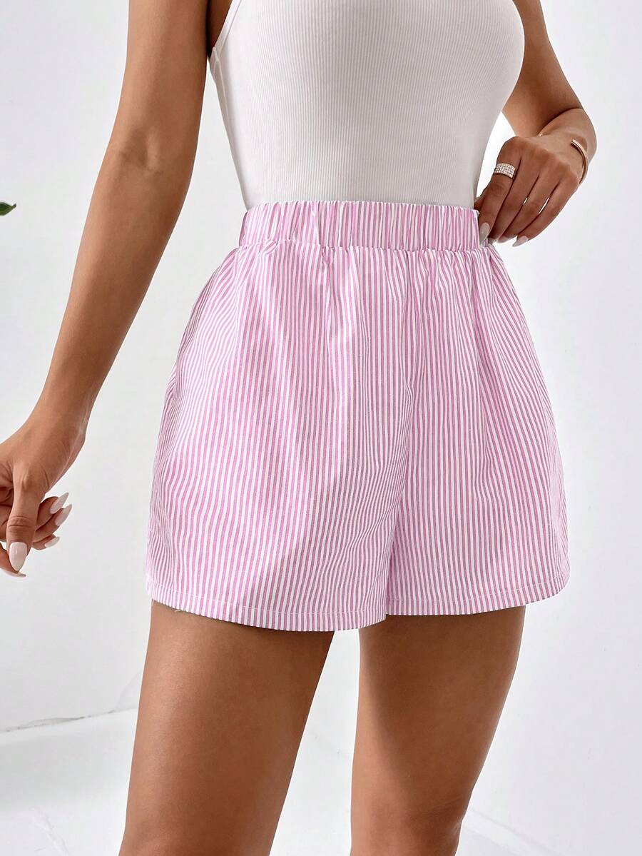 SHEIN Essnce Striped Print Slant Pocket Shorts