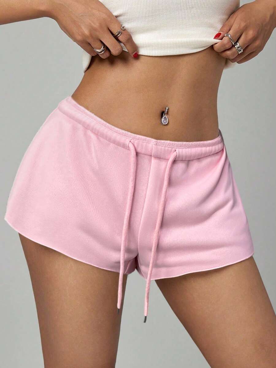 SHEIN PETITE Women's Solid Color Elastic Waist Loose Casual Micro Shorts – Grey