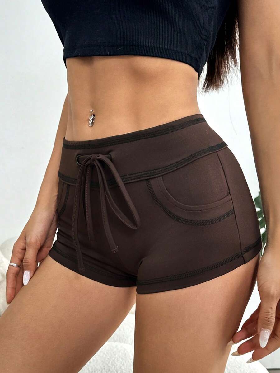 SHEIN EZwear Colorblock Drawstring Shorts with Outer Seam Detail