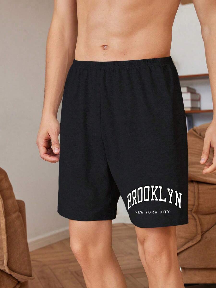 Manfinity Underwear & Sleepwear Basics Men Letter Graphic Sleep Shorts For Summer
