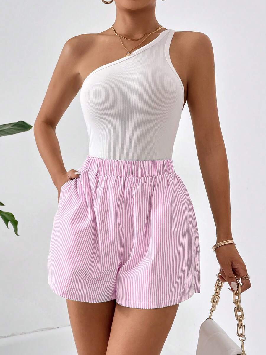 SHEIN Essnce Striped Print Slant Pocket Shorts