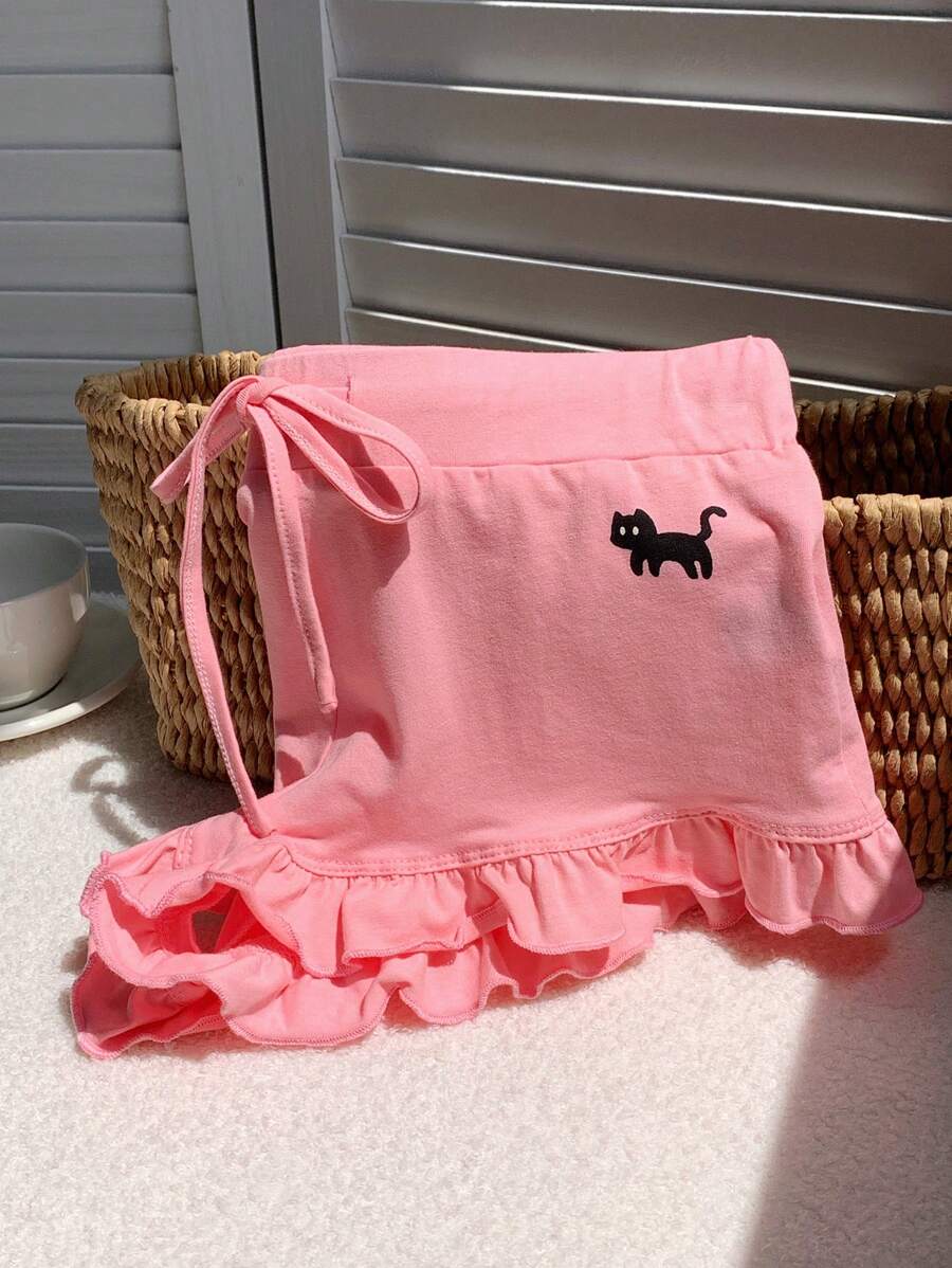 Comfortcana Women's Cat Print Drawstring Waist Casual Versatile Shorts