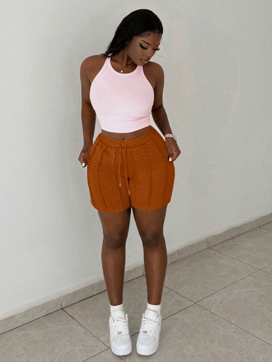 Slaydiva Summer Casual Sports Front Pleated Drawstring Shorts – Light Grey