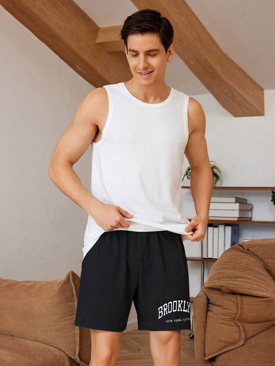 Manfinity Underwear & Sleepwear Basics Men Letter Graphic Sleep Shorts For Summer
