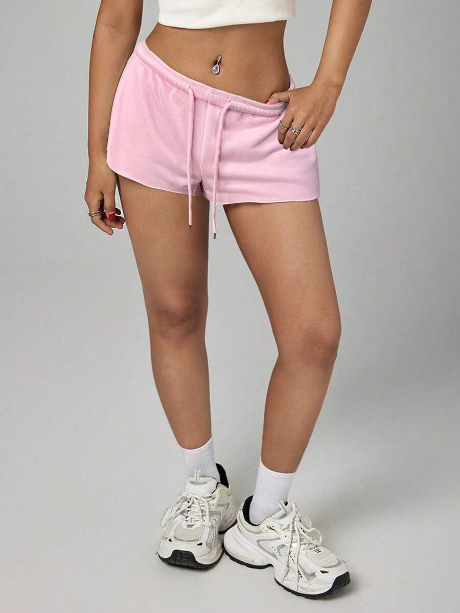 SHEIN PETITE Women's Solid Color Elastic Waist Loose Casual Micro Shorts – Grey