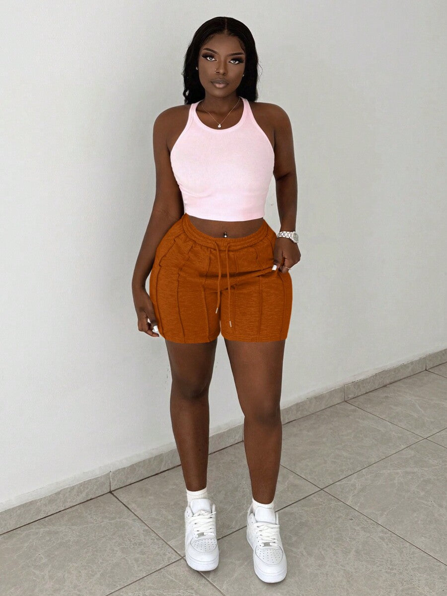 Slaydiva Summer Casual Sports Front Pleated Drawstring Shorts – Light Grey