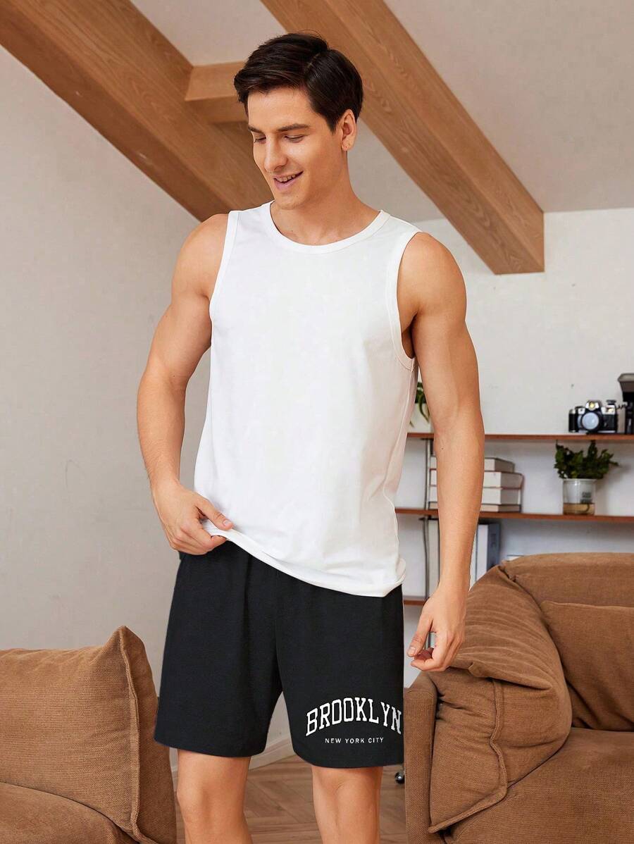 Manfinity Underwear & Sleepwear Basics Men Letter Graphic Sleep Shorts For Summer