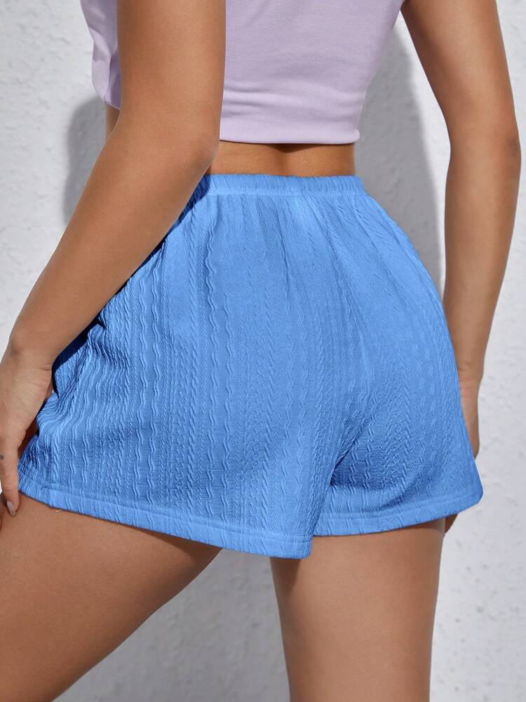 SHEIN EZwear Apricot Color Knitted Women Casual Loose Waist Tie Shorts