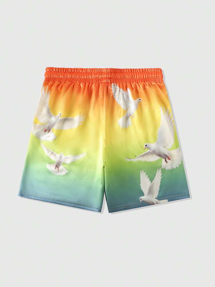 ROMWE MEN Goth Bird Number Print Shorts