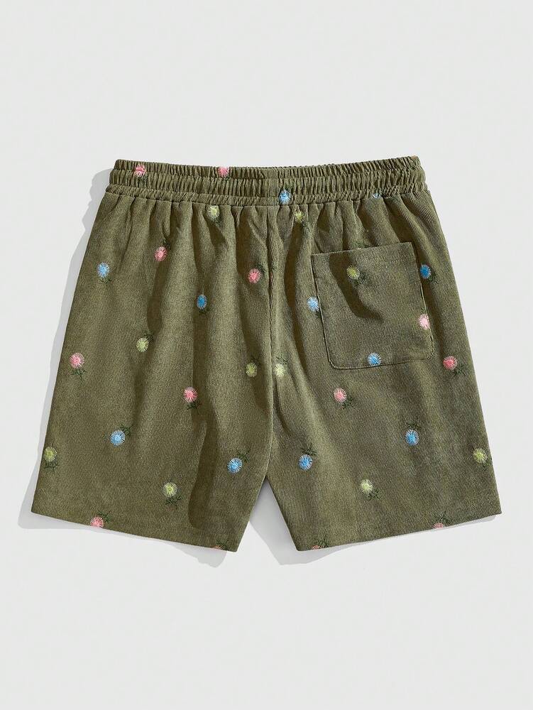ROMWE MEN Street Life Men's Floral Embroidery Casual Shorts