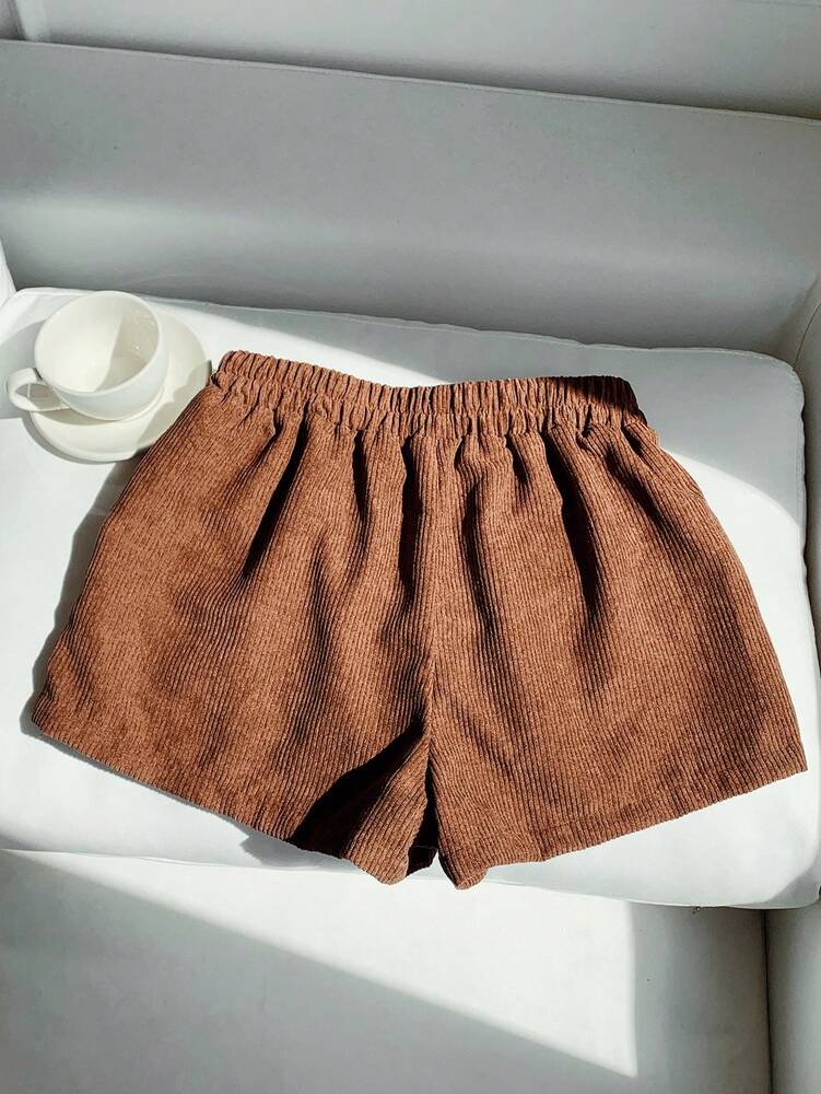 Women's Corduroy Shorts - Embroidered Casual Loose Fit Cotton Blend - Comfortable Everyday Wear & Relaxed Style for Spring/Autumn, Perfect for Casual Outings & Gift