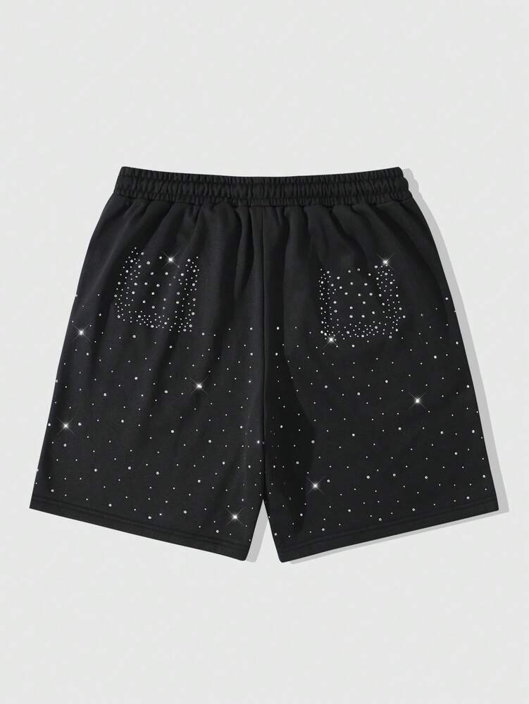 ROMWE MEN Street Life Men's Summer Street Life Casual Rhinestone Embellished Loose Shorts