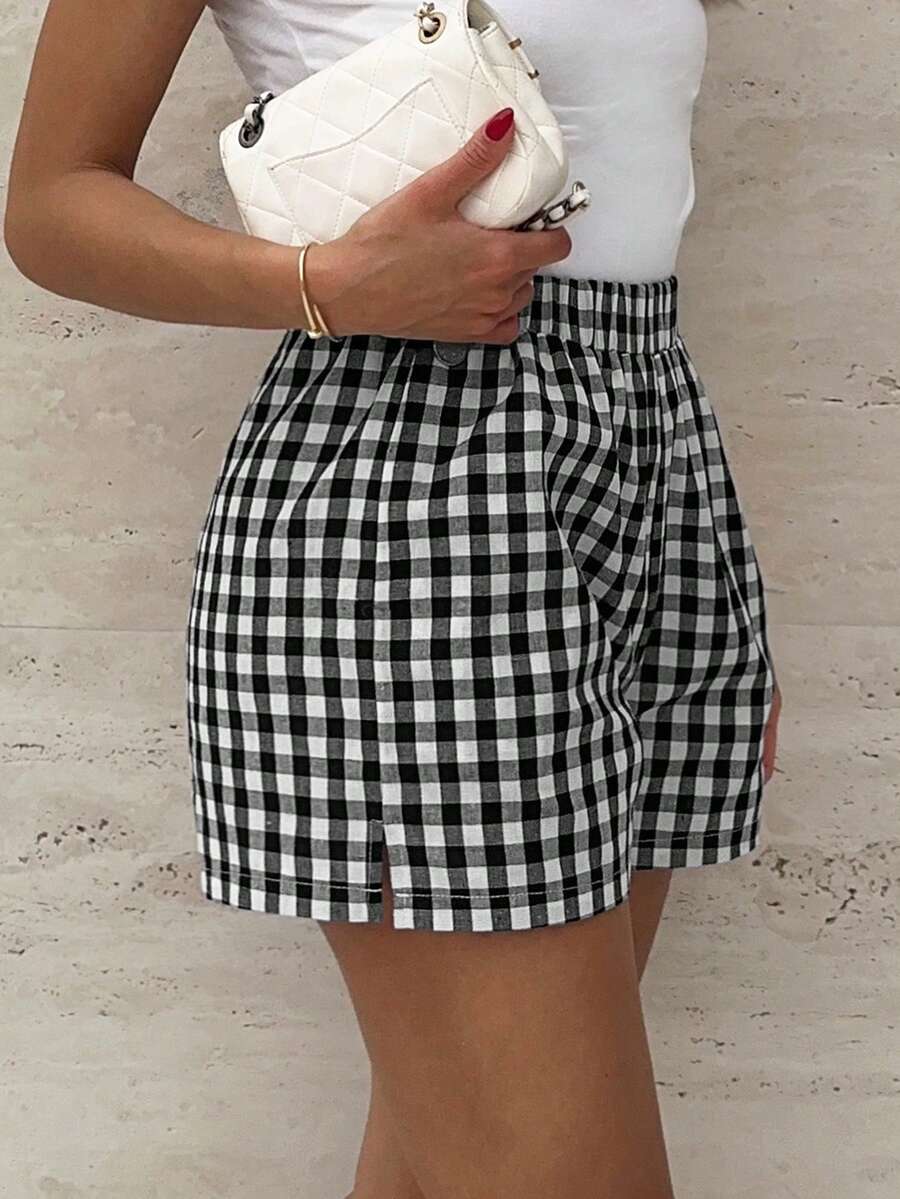 SHEIN Essnce Striped Print Slant Pocket Shorts