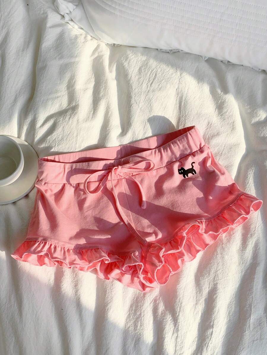 Comfortcana Women's Cat Print Drawstring Waist Casual Versatile Shorts