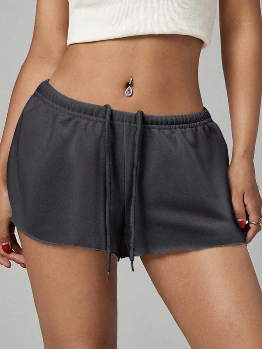 SHEIN PETITE Women's Solid Color Elastic Waist Loose Casual Micro Shorts – Grey