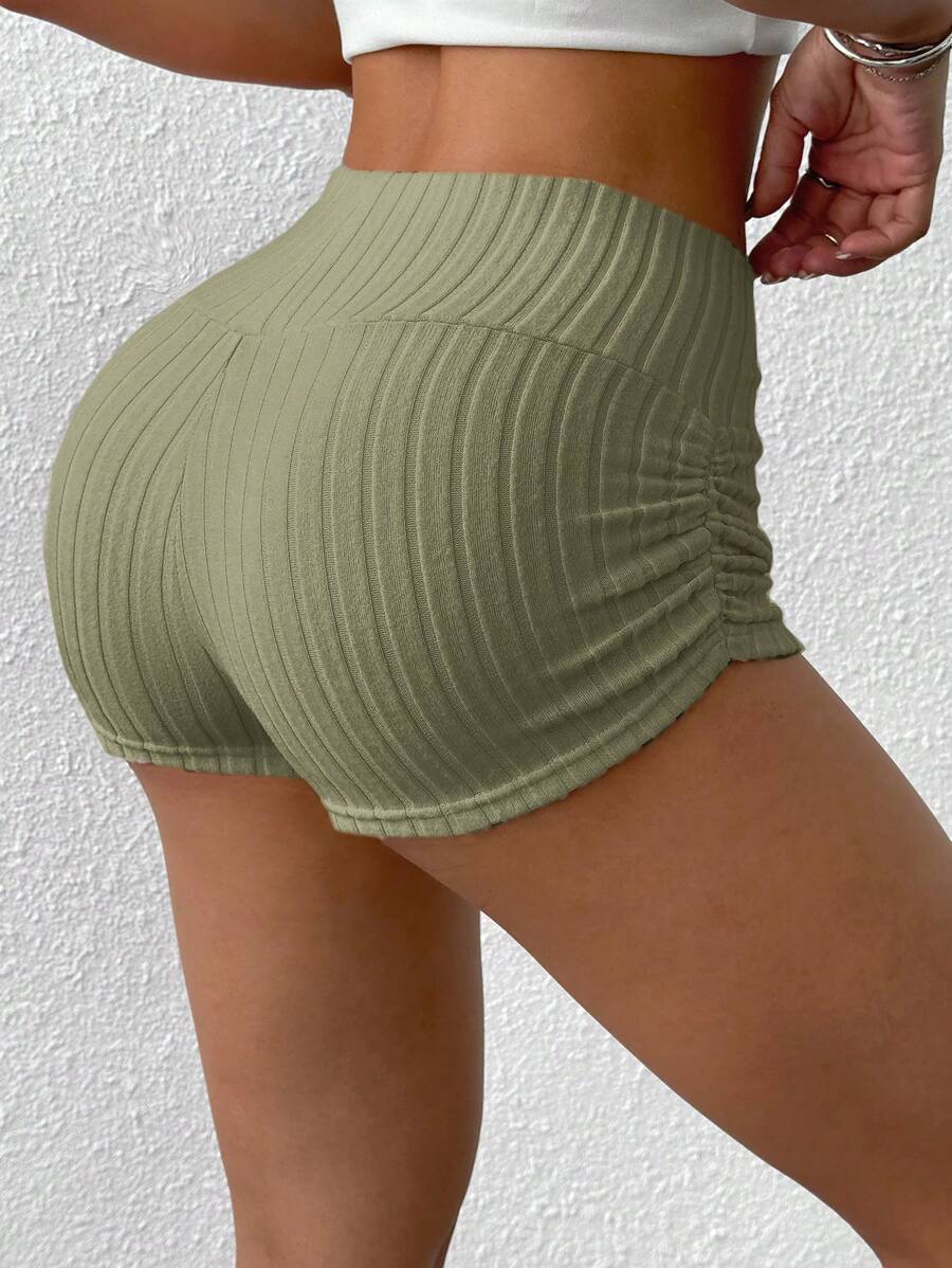 SHEIN EZwear Summer Casual Apricot Ruched Fitted Shorts
