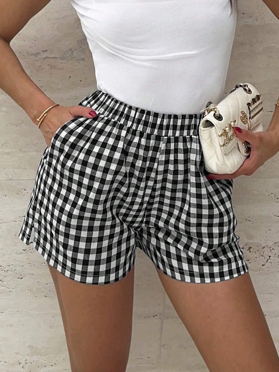 SHEIN Essnce Striped Print Slant Pocket Shorts