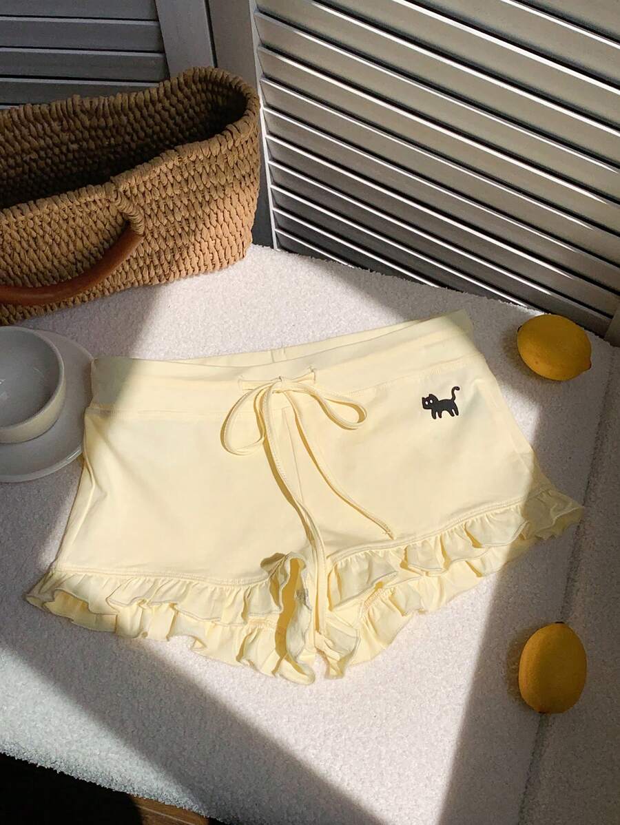 Comfortcana Women's Cat Print Drawstring Waist Casual Versatile Shorts