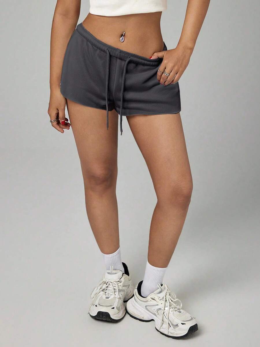 SHEIN PETITE Women's Solid Color Elastic Waist Loose Casual Micro Shorts – Grey