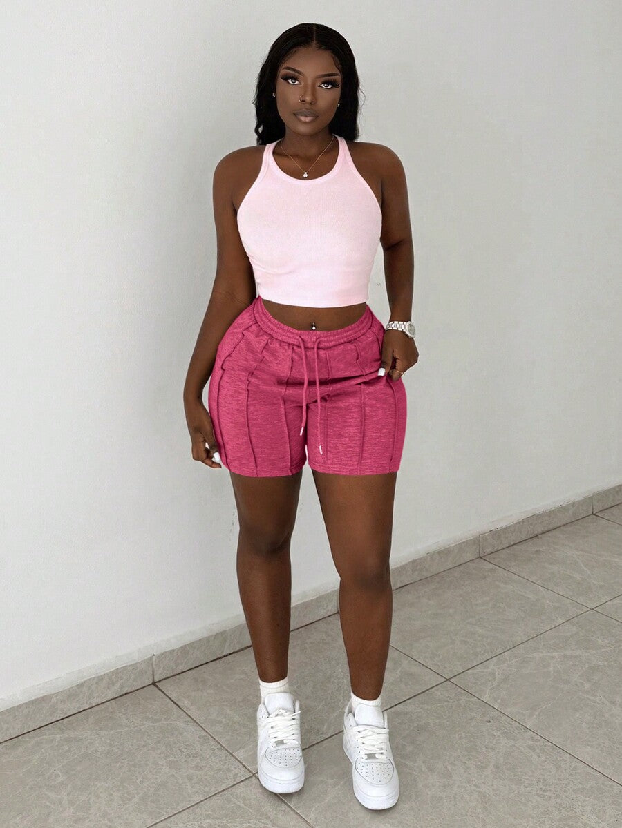 Slaydiva Summer Casual Sports Front Pleated Drawstring Shorts – Light Grey